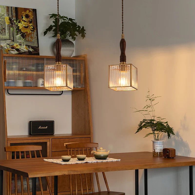 Afralia™ Glass LED Pendant Lamp: Japanese Vintage Copper Hanging Light for Home Decor
