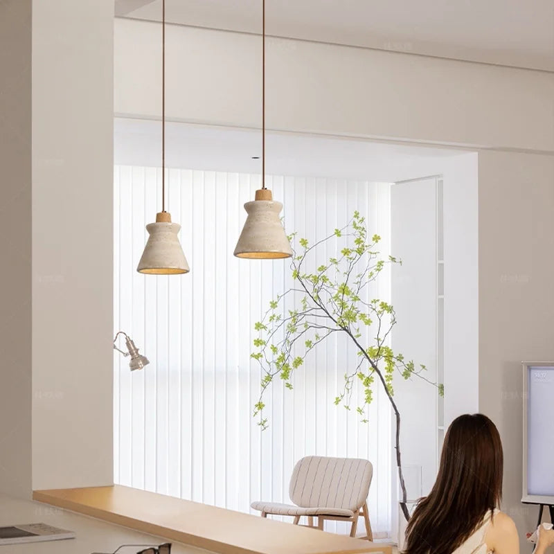 Afralia™ Stone LED Pendant Light: Nordic Modern Yellow Travertine Fixture for Living Dining Hallway
