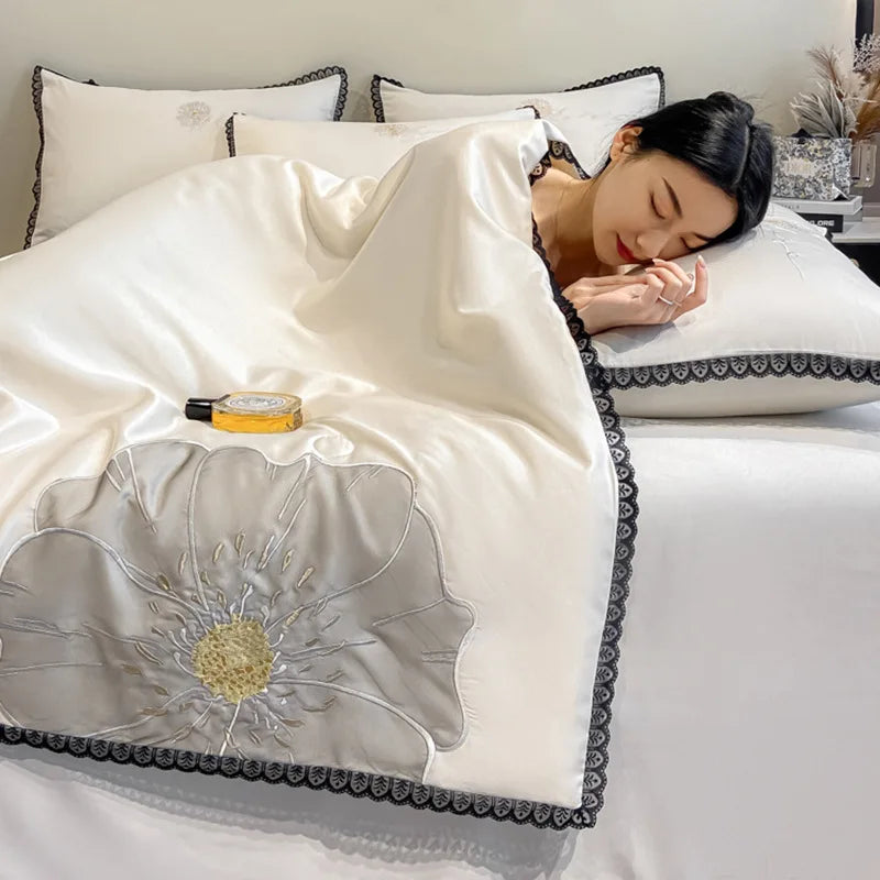 Afralia™ Luxury Applique Embroidery Quilt Set - Silky Soft Queen Duvet Bedding