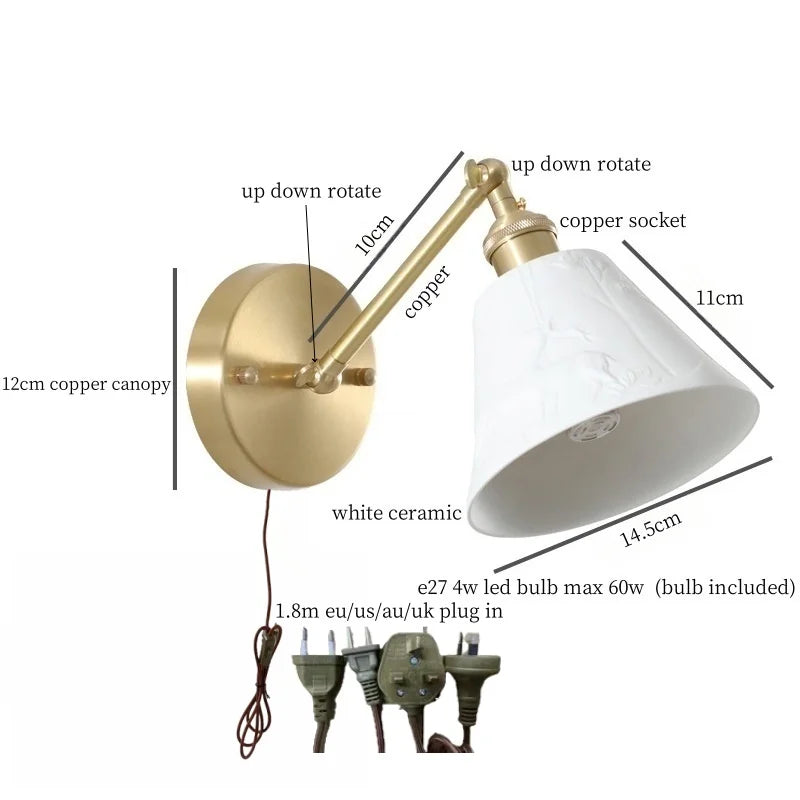 Afralia™ White Ceramic LED Wall Sconce - Nordic Copper Minimalist Sconce Light for Home Decor