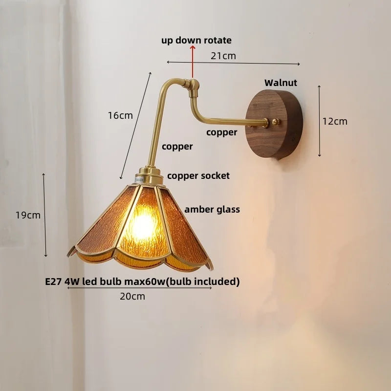 Afralia™ LED Wall Lights Pull Chain Switch Bedside Lamp Amber Glass Modern Stair Light Fixtures