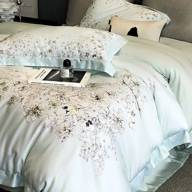 Afralia™ Flowers Plant Print Bedding Set: Luxe Lyocell Cotton Soft Silky Cool Duvet Cover Set