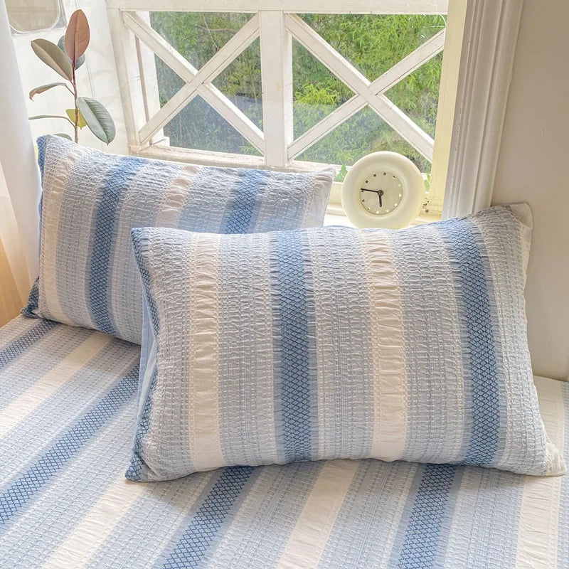 Afralia™ Cotton Jacquard Fitted Sheet Set with 2 Pillowcases, Dustproof & Anti-Slip