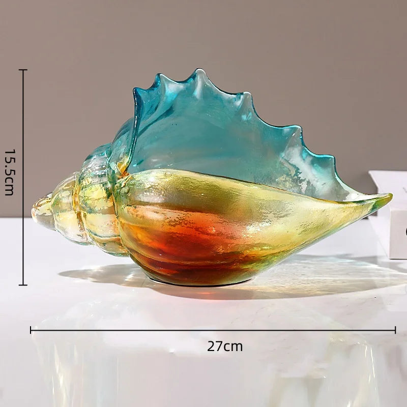 Afralia™ Conch Glass Handicrafts Key Tray: Colorful Shell Figurines Storage Container