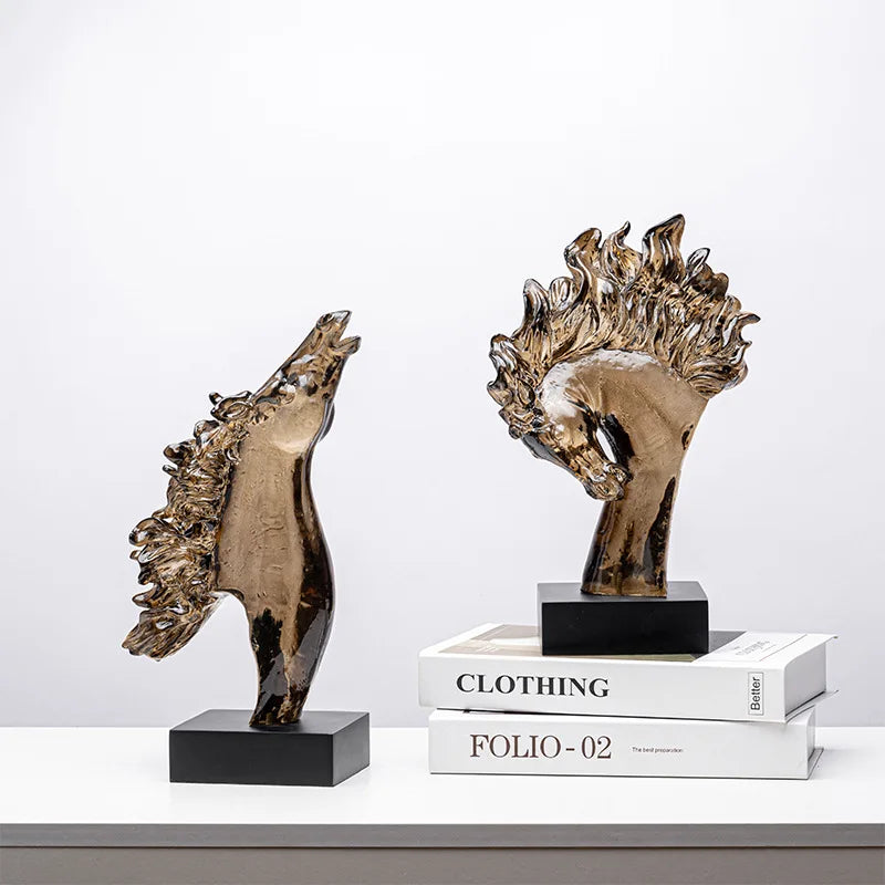 Afralia™ Horse Head Statue Resin Figurine Home Decor Sculpture