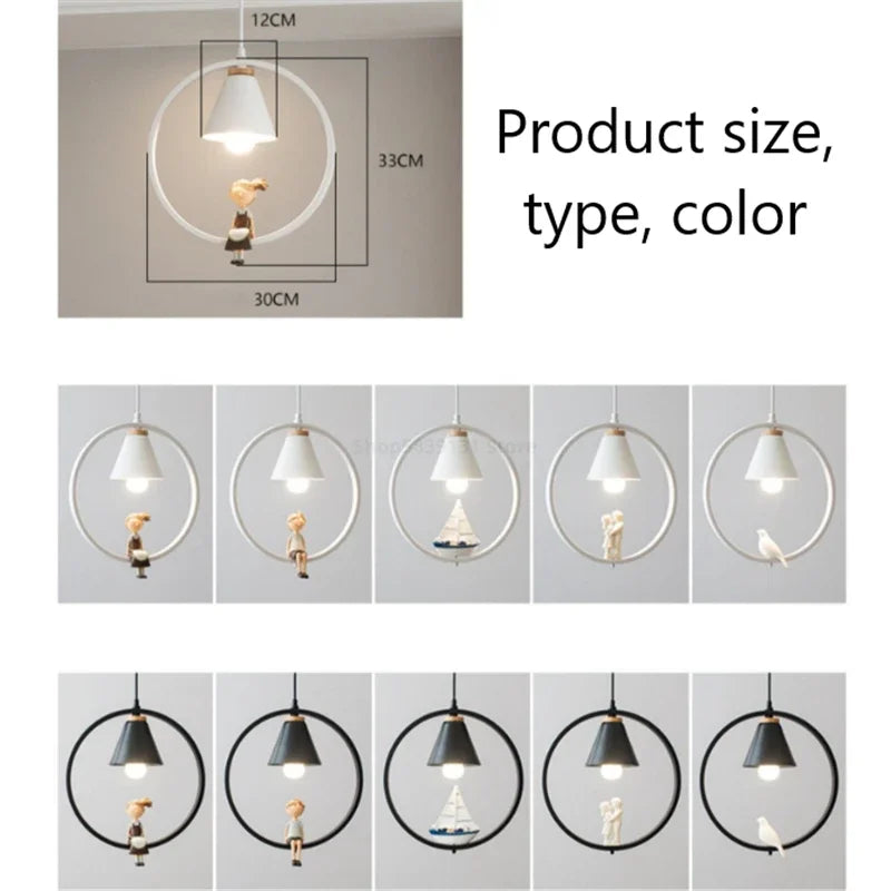 Afralia™ Iron Ring Pendant Lights Children Bedroom Hanging Lamps LED Bird Fixtures