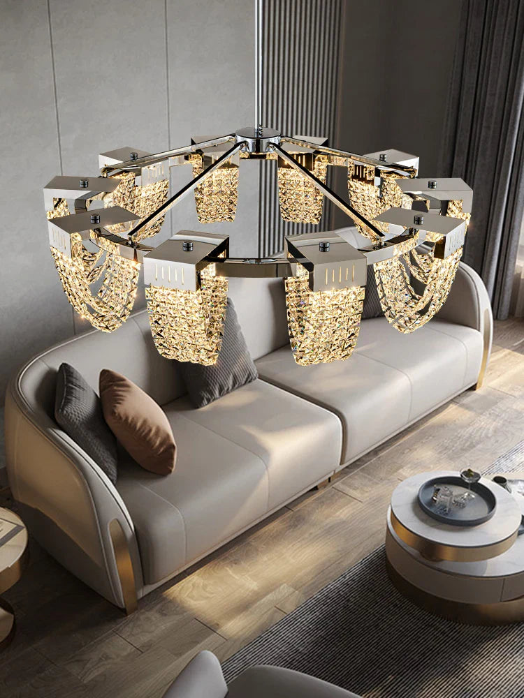 Afralia™ Crystal Pendant Light for Ceiling and Dining Room Decor - Luxe Stainless Steel Chandelier