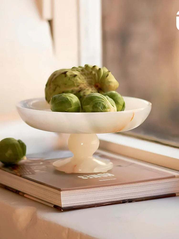 Afralia™ White Onyx Marble Serving Tray and Fruit Bowl for Kitchen or Dining Table