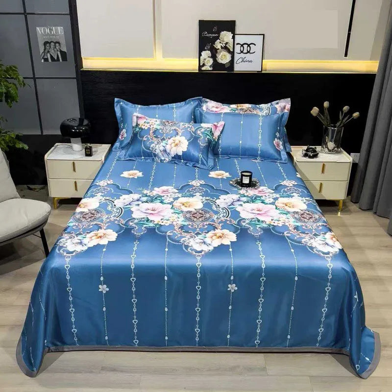 Afralia™ Multicolour Floral Patchwork Satin Bed Cover Set for Smooth Summer Comfort