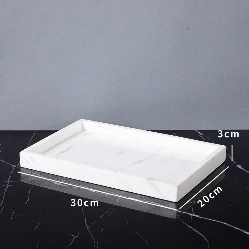 Afralia™ Volakas White Marble Bathroom Set - Soap Dispenser, Tissue Box, Tray