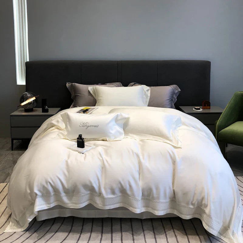 Afralia™ 1000TC Lyocell Fibre Bedding Set with Broadside Embroidery - Soft, Silky & Pure Color