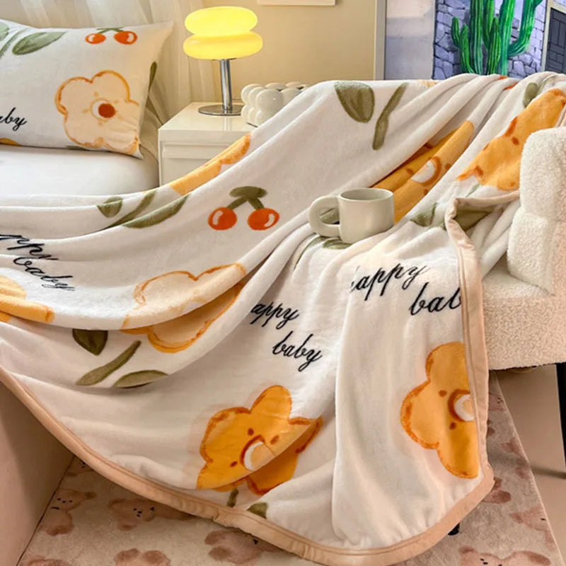 Afralia™ Flower Printed Milk Velvet Blanket: Soft Sofa Cover for Winter Warmth