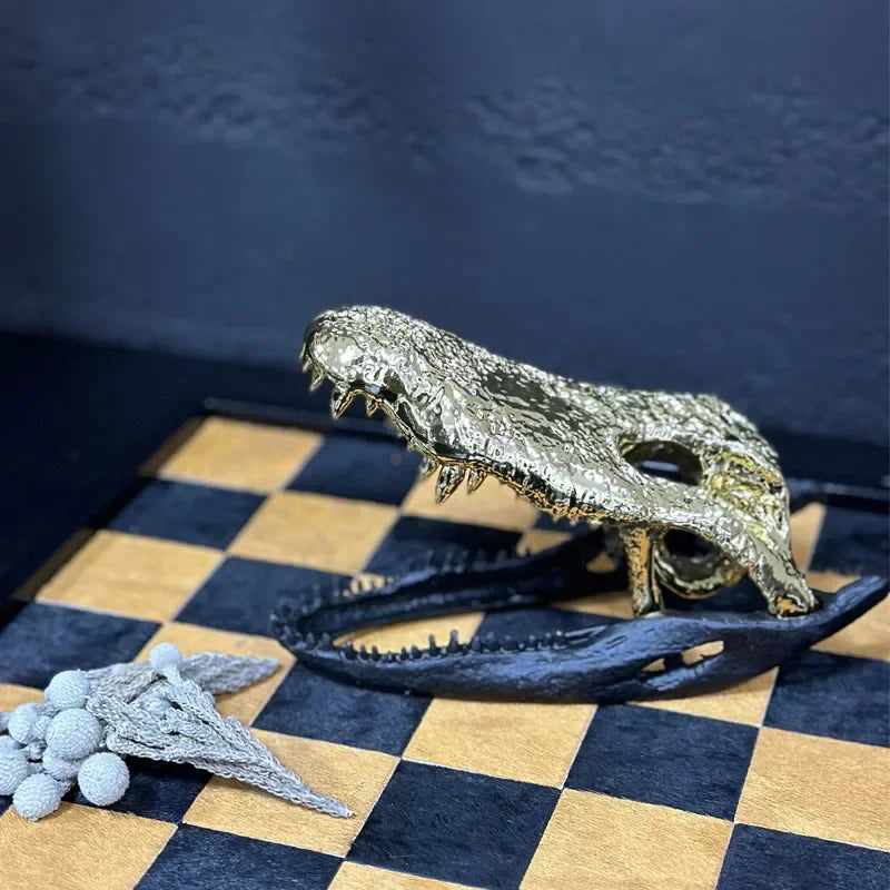 Afralia™ Golden Dinosaur Bone Crocodile Skull Decor for Stylish Home Decor