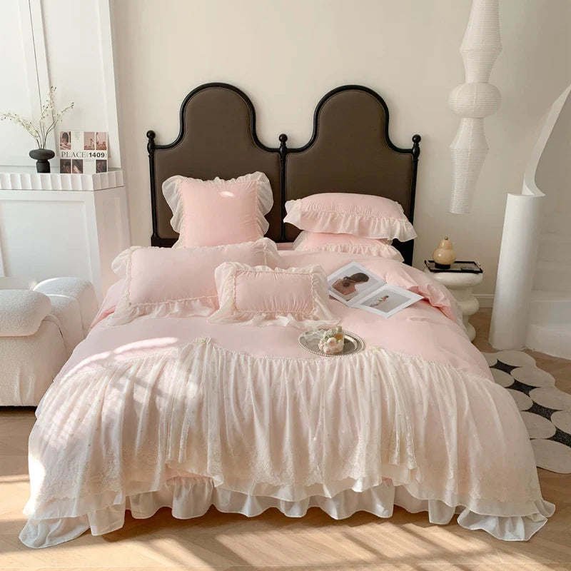 Afralia™ French Princess Wedding Bedding Set, Cozy Queen King Size Duvet Cover, Bed Sheet