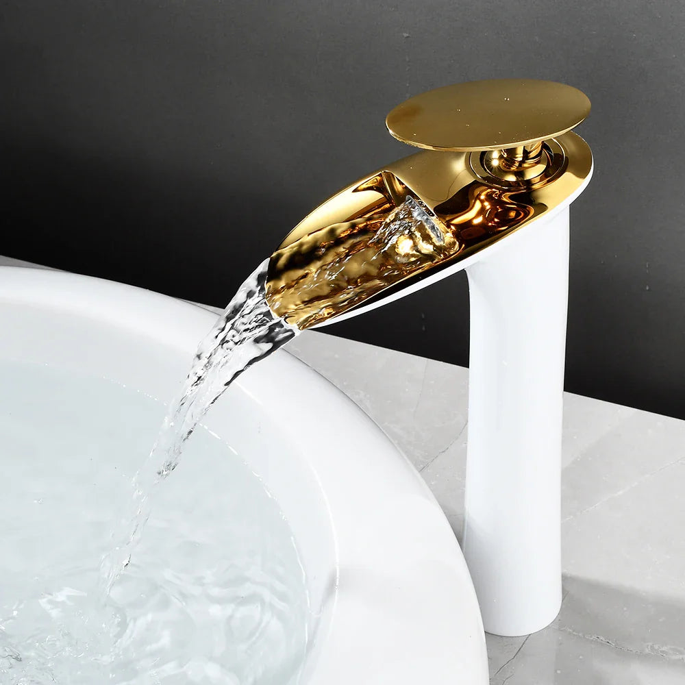 Afralia™ White Waterfall Bathroom Faucet Mixer Tap for Modern Basin, Cold & Hot Water