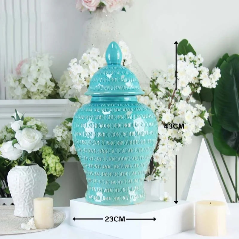 Afralia™ Checkmate Porcelain Ginger Jar with Rose Relief, Storage & Vase