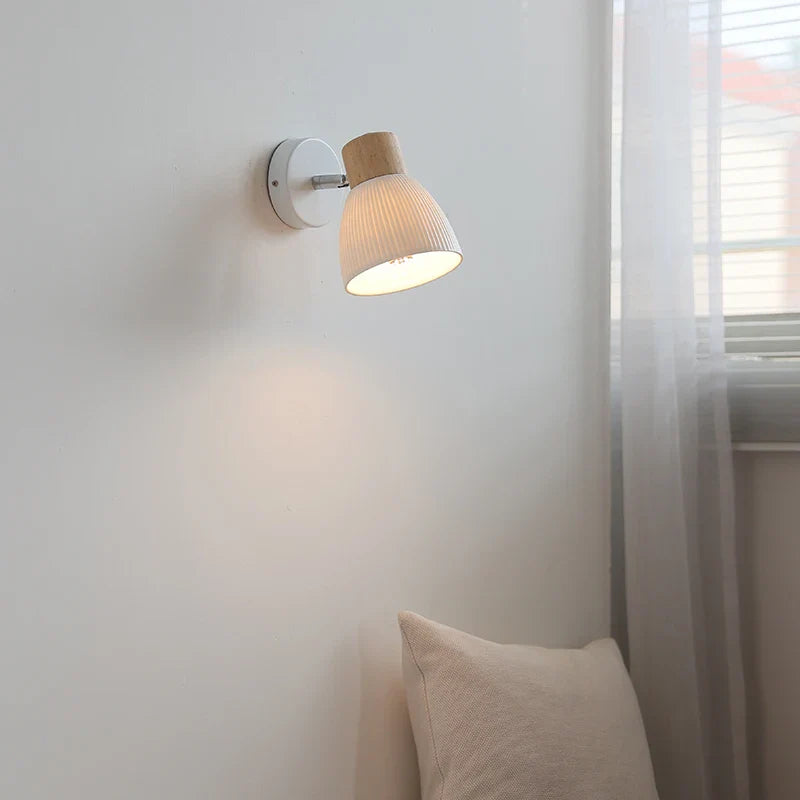 Afralia™ Ceramic Wood Wall Light Fixture, Modern Nordic LED Sconce Bedside Lamp
