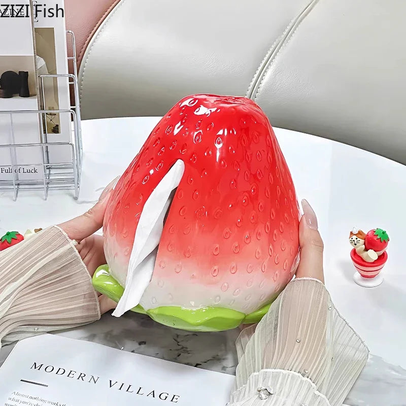 Afralia™ Strawberry Ceramic Tissue Box Lovely Desk Decoration Bedside Table Paper Towel Case