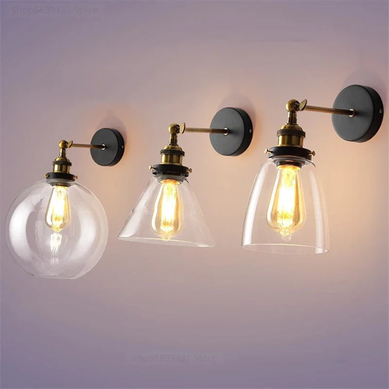 Afralia™ Vintage Metal Glass LED Wall Lamps Retro Industrial Living Room Bedroom Light Fixtures