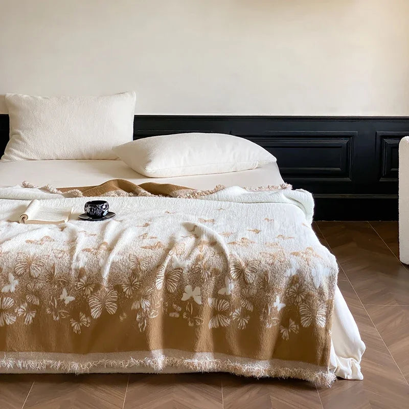 Afralia™ Luxe Mink Fur Jacquard Throw: Cozy Warmth & Style