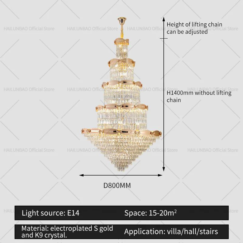 Afralia™ Grand Hall Crystal Chandelier Spiral Staircase Post-Modern Light Luxury Lighting