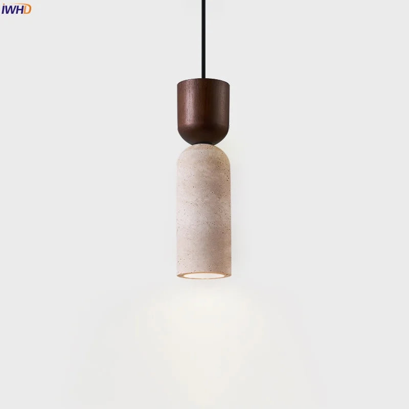 Afralia™ Vintage Wood Yellow Travertine LED Pendant Lamp: Wabi Sabi Design for Home Decor
