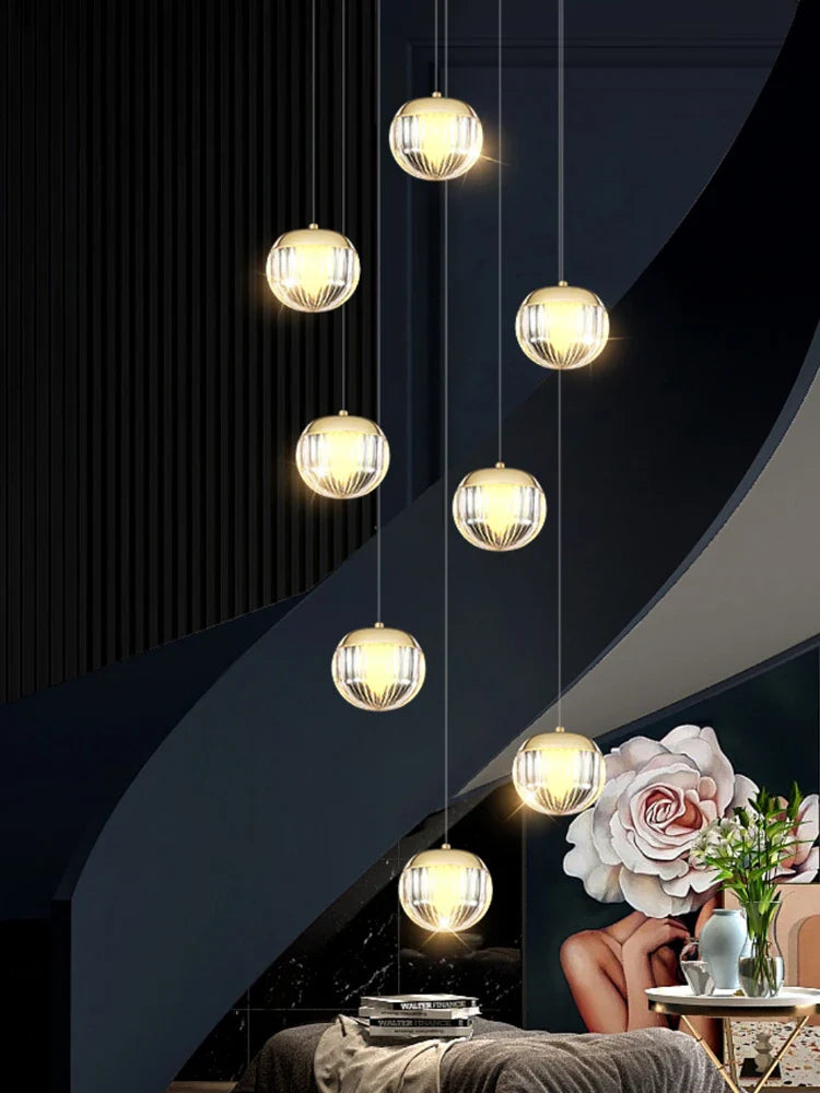 Afralia™ Luxury Acrylic Ball Staircase Chandelier for Living Room, Kitchen, and Restaurant