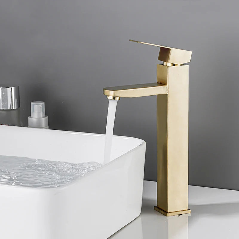 Afralia™ Stainless Steel Brushed Gold Basin Faucet for Modern Kitchen and Bathroom