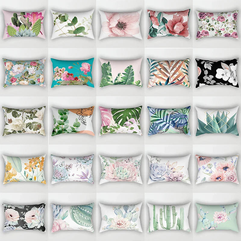 Tropical Leaves Cactus Flower Pillowcase for Sofa Car Home Decor by Afralia™