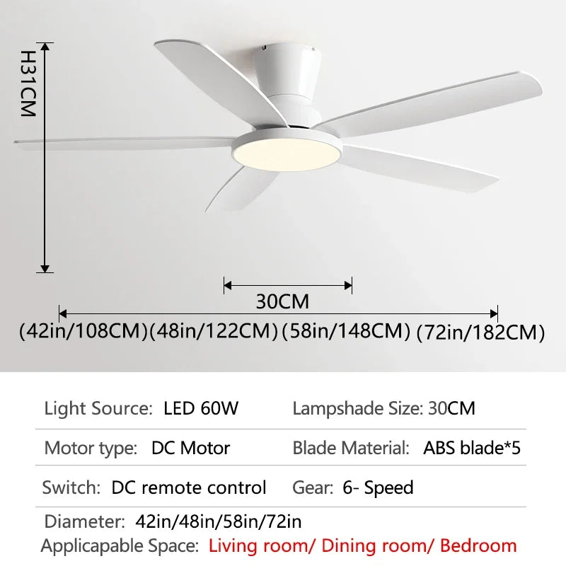 Afralia™ 72" DC Ceiling Fan Light Remote Control Strong Winds Living Room Mute Chandelier