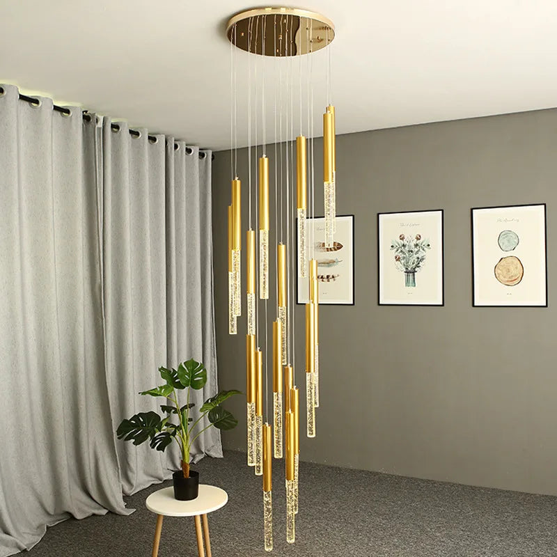 Afralia™ Crystal Led Chandelier for Modern Loft Living Room Staircase, Gold Art Deco Hanging Lamp