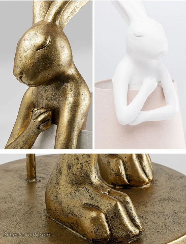 Afralia™ Resin Rabbit Table Lamp: Retro Nordic Bedroom LED Desk Light