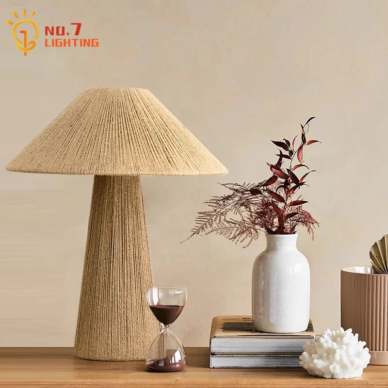 Afralia™ Vintage Handmade Rattan Table Lamp LED E27 for Living Room Bedroom