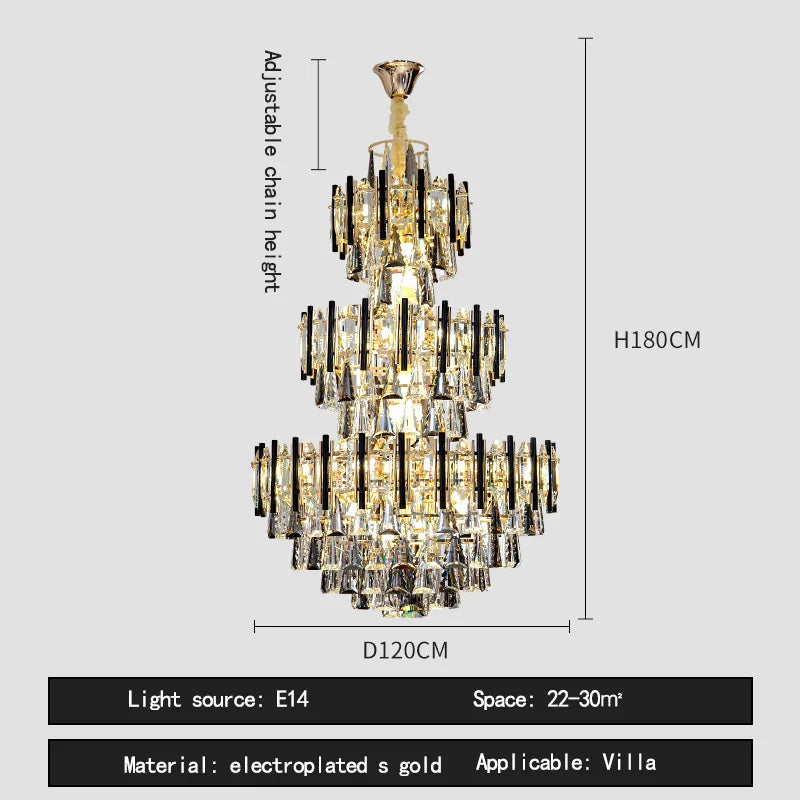 Afralia™ Crystal Loft Chandelier: Modern Luxury Pendant Light for Living Room or Hotel Lobby