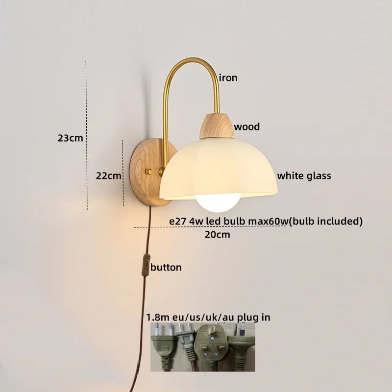 Afralia™ Glass Wood LED Wall Lights Decor for Bedroom Living Room Coffee Mirror Bedside Lamp