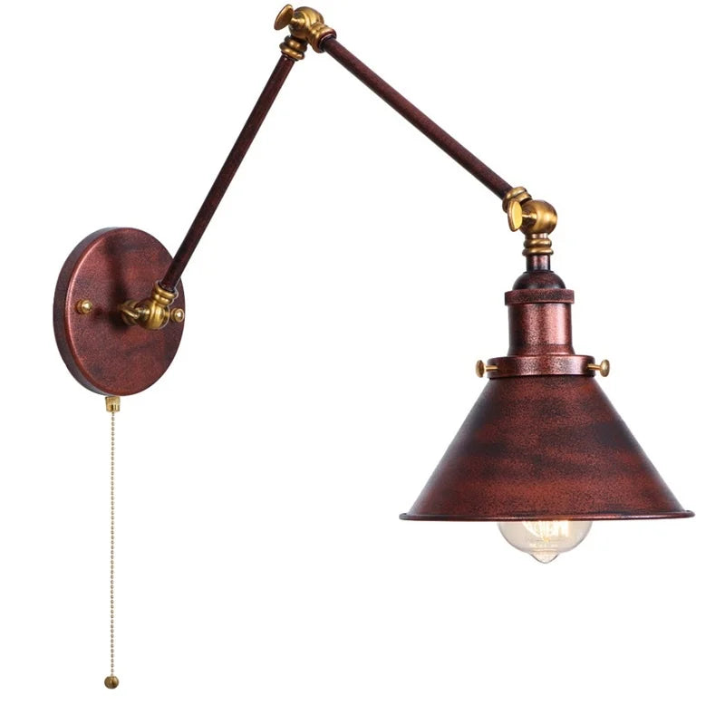 Afralia™ Iron LED Wall Lamp Pull Chain Switch Industrial Vintage Loft Stair Light