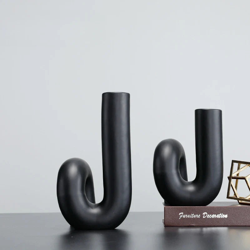 Afralia™ Black Pipe Geometric Resin Twist Knot Figurine - Home Decor Accessory