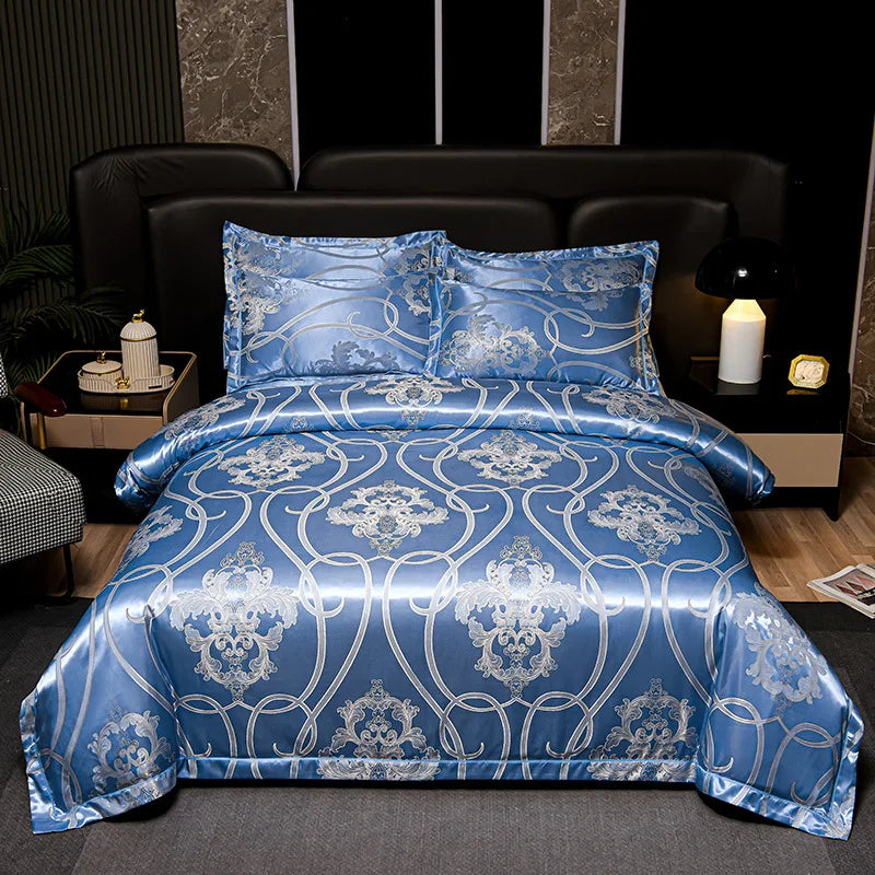 Afralia™ Satin Jacquard Bedding Set | 4Pcs Double Size Bedclothes