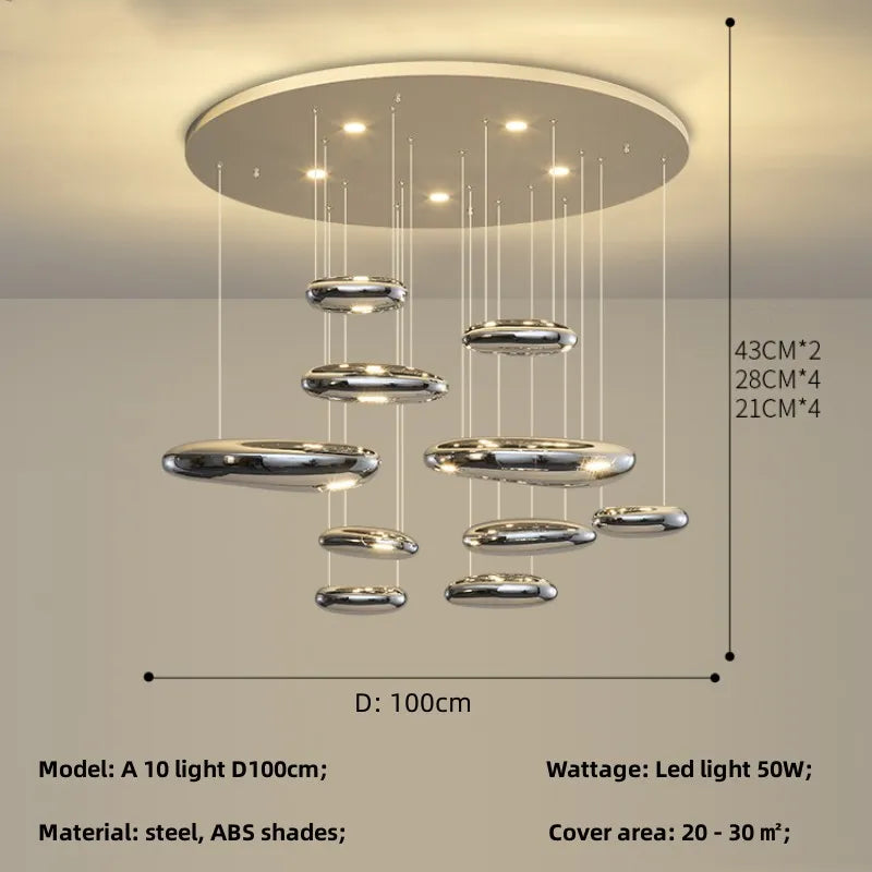 Afralia™ Chrome LED Ceiling Chandelier Cobblestone Pendant Lights - Modern Luxury Luminarias Fixtures