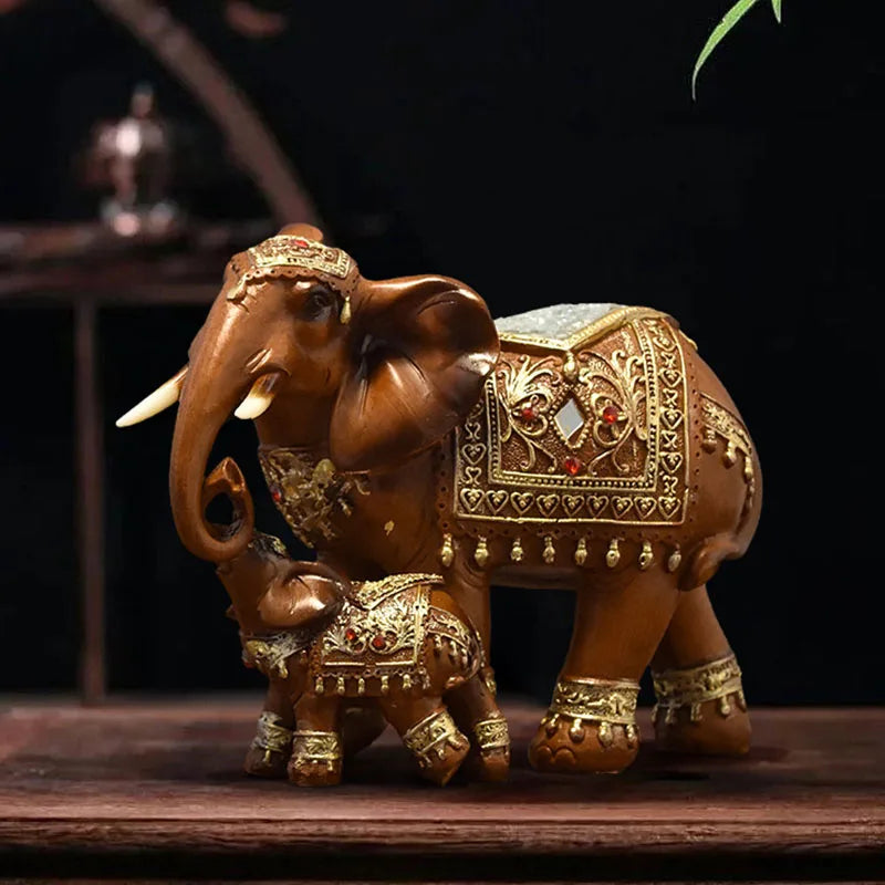 Afralia™ Resin Elephant Feng Shui Statue Handicrafts European Lucky Home Decor Ornament