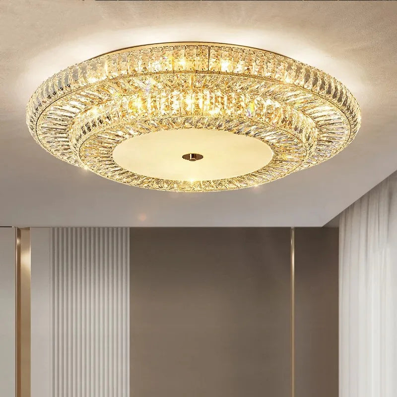 Afralia™ Golden Crystal Ceiling Chandelier | Luxury Living Room LED Light Fixture