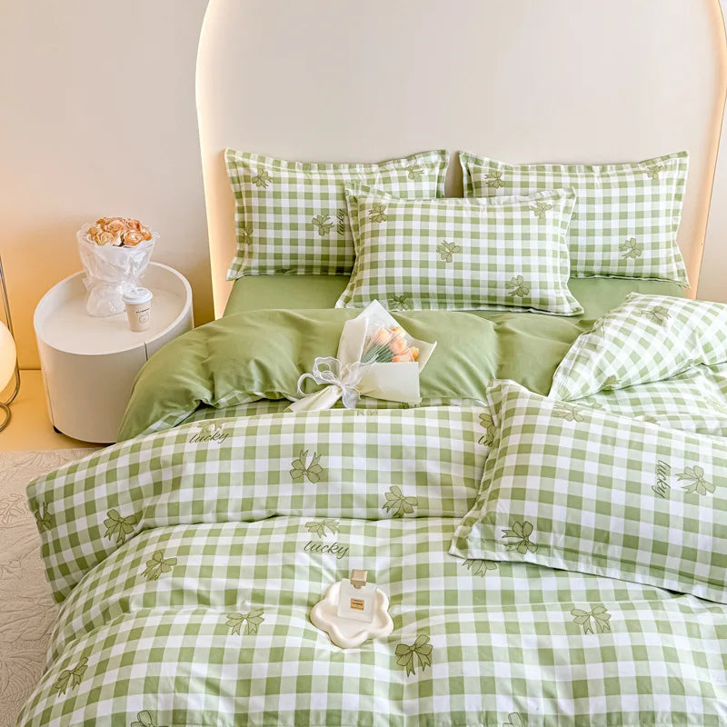 Afralia™ Cozy Flower Print Bedding Set: Brushed Cotton, Skin-Friendly, Soft, Thick, 4Pcs