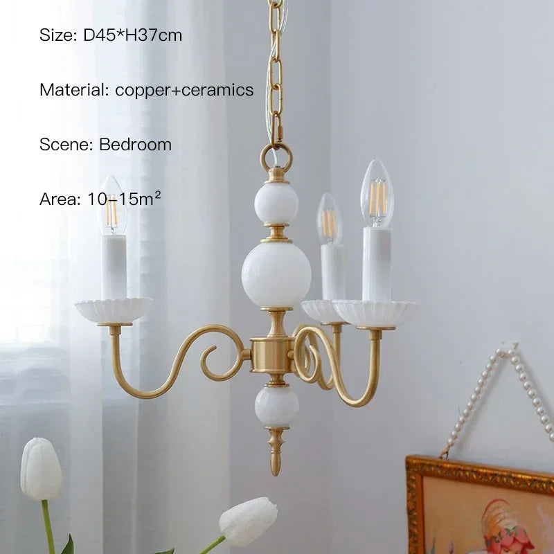 Afralia™ Cream White Led Chandeliers, Retro Copper Pendant Light for Home Decor