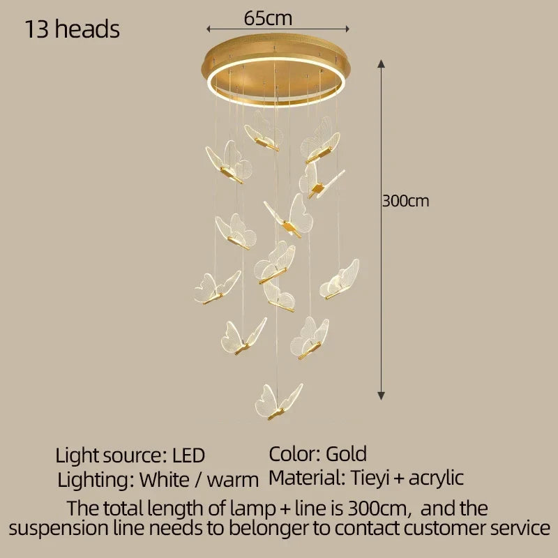 Afralia™ Modern LED Butterfly Chandelier for Bedroom Staircase Illumination