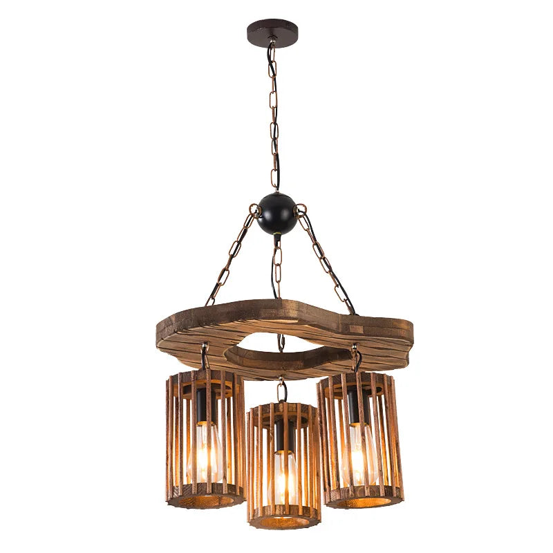 Afralia™ Vintage Wood Pendant Lamp Industrial Style for Clothing Store, Restaurant, Bar, Cafe