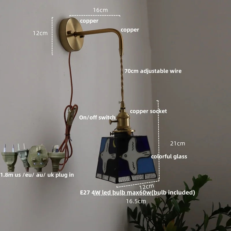 Afralia™ Tiffany Style LED Wall Sconce with Pull Chain Switch and Stained Glass Peace Dove