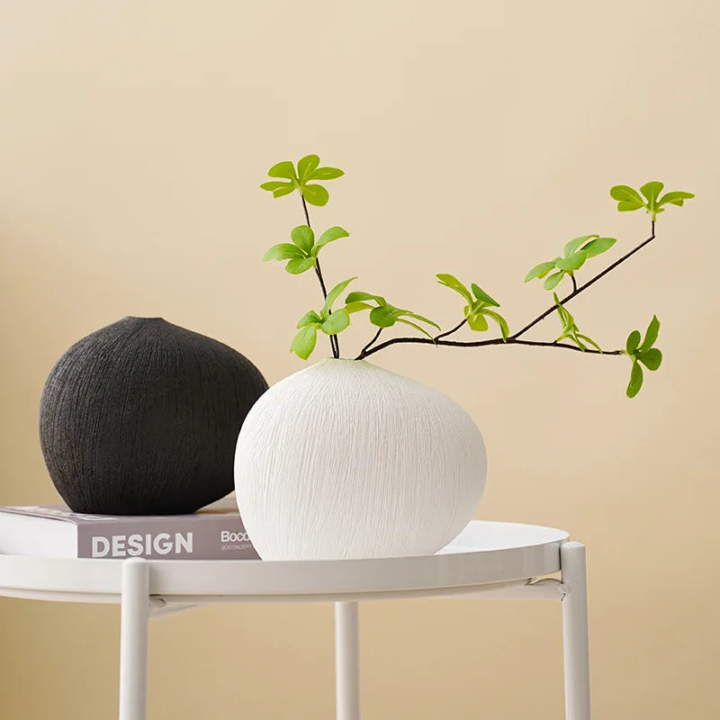 Afralia™ Geometric Stripes Ceramic Vase with Pebbles, Flower Arrangement Accessory