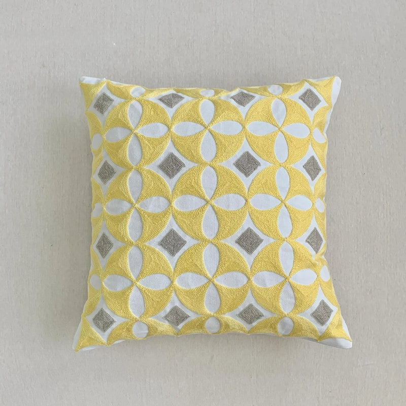 Geometric Embroidery Pillow Case 45x45cm Grey Yellow Blue Zigzag Afralia™ Home Decor