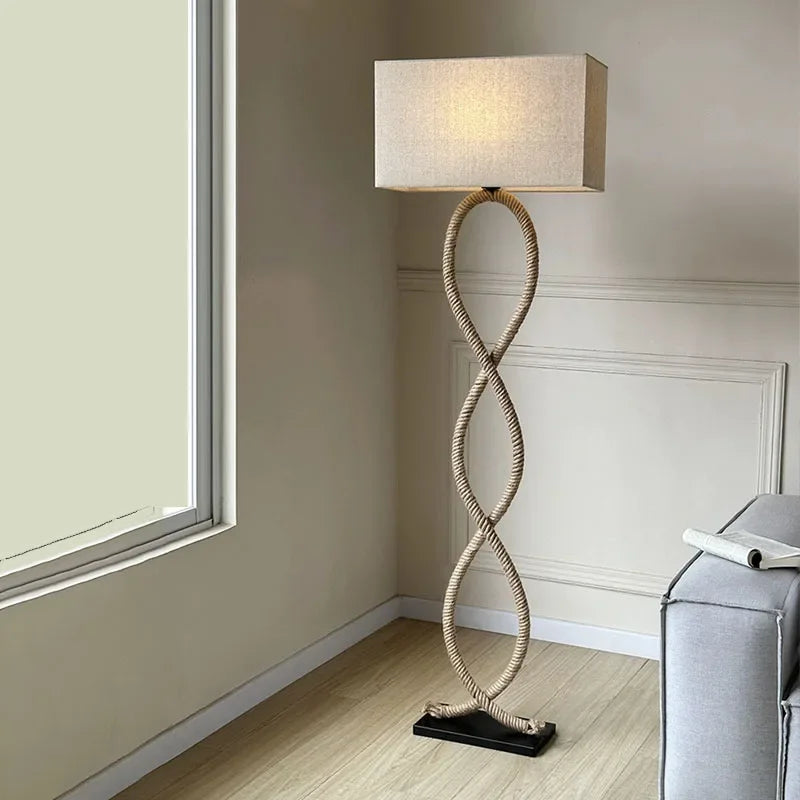 Afralia™ Hemp Rope Fabric Shade LED Floor Lamp for Home Decor