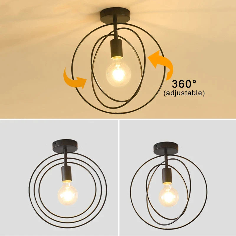 Afralia™ Nordic Circle Star Ceiling Lamp Modern E27 Copper Interior Light